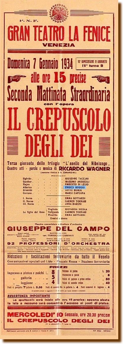 Venezia 07 gennaio 1934 - "Il Crepuscolo degli Dei" 