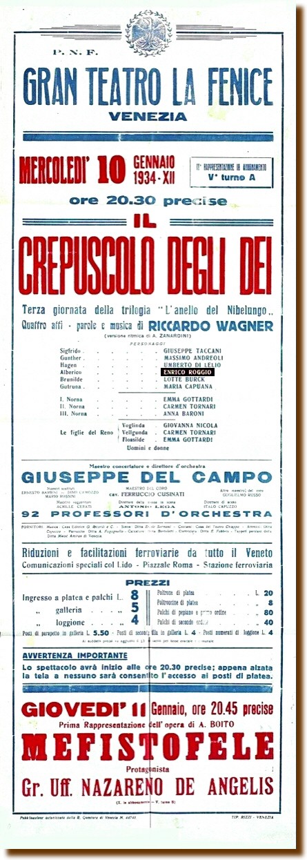 Venezia 10 gennaio 1934 - "Il Crepuscolo degli Dei" 