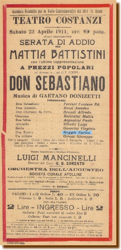  Roma 22 aprile 1911 - "Don Sebastiano" 