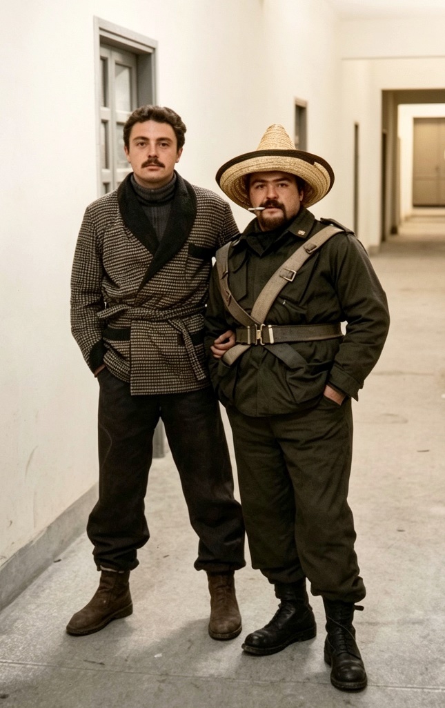 1980 Sabaudia (LT) - Caserma S.A.C.A. (Lazzaretto): Giamberardini Leopoldo  &  Roggio Paride "Don Chiscotte & Sancho Panza". 