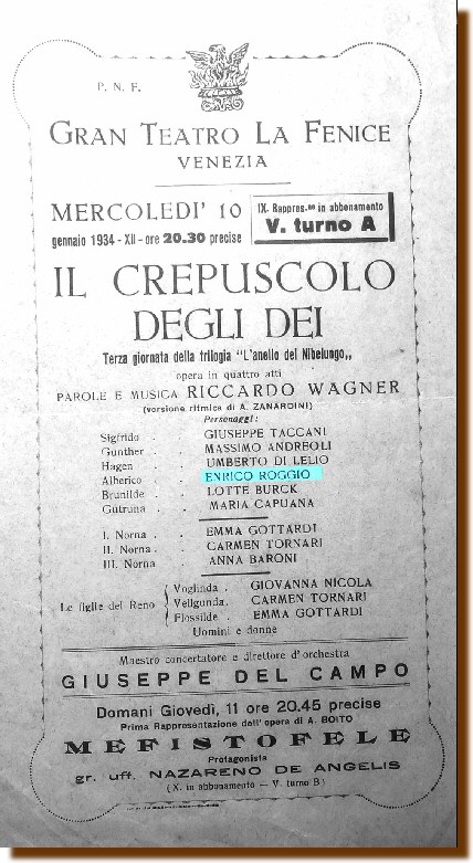 Venezia 10 gennaio 1934 - "Il Crepuscolo degli Dei" 
