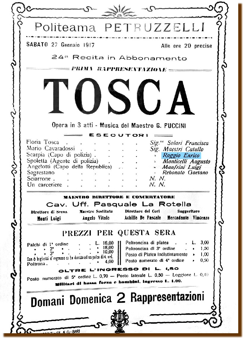 Bari 27 gennaio 1917 - "Tosca" 