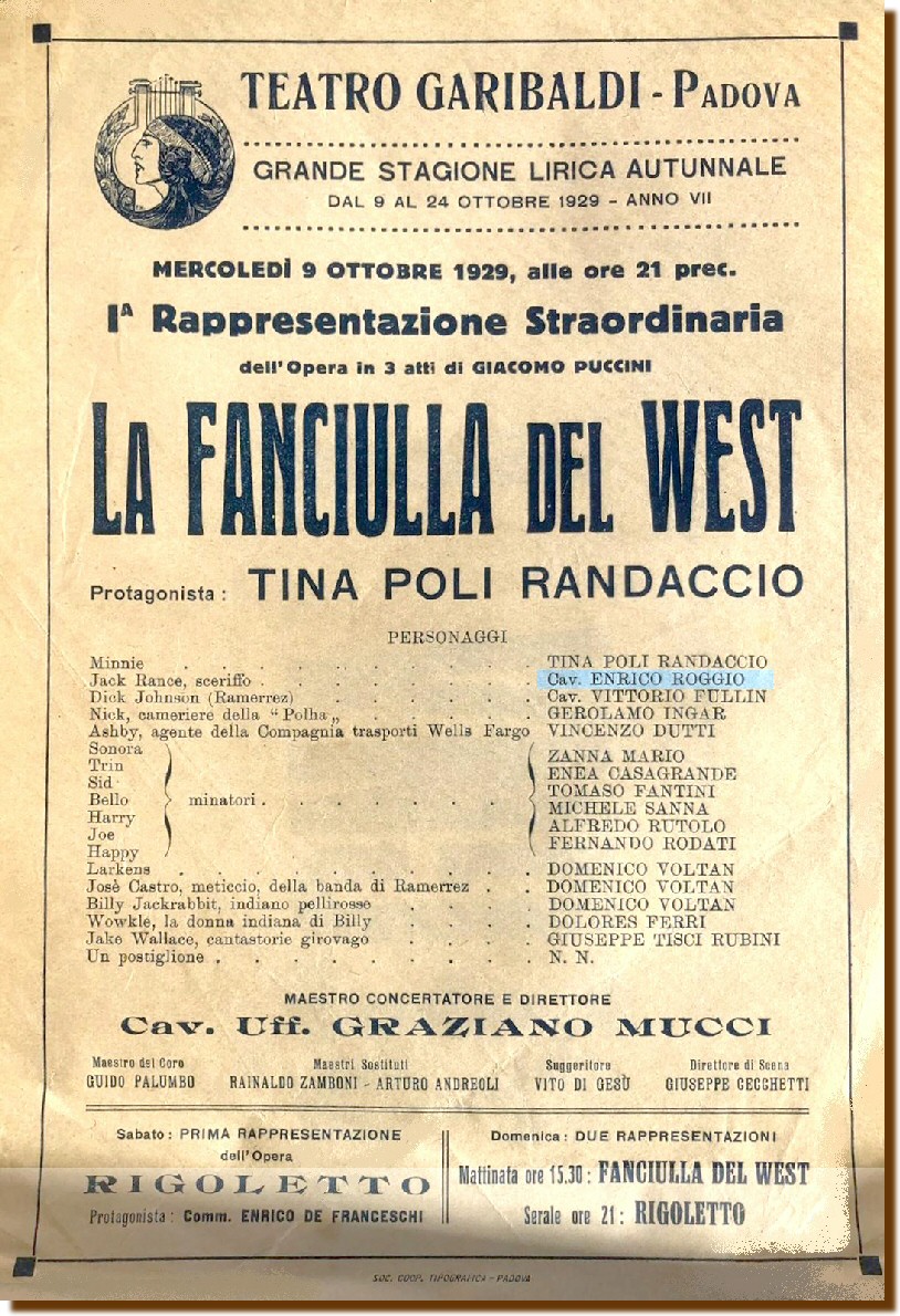 Padova 09 ottobre 1929 - "La Fanciulla del West" 
